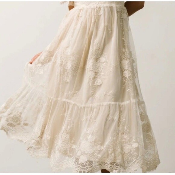 Baltic Born Cream Floral Mesh Lace Midi Maxi  Dress V-Neck Boho Wedding Guest XL - Picture 2 of 16